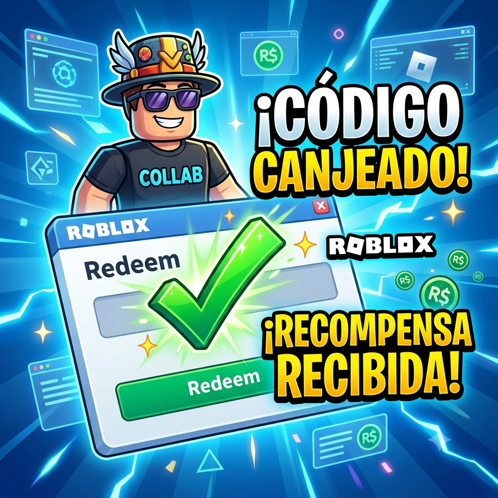 Mensaje de código canjeado exitosamente en la página oficial de Roblox