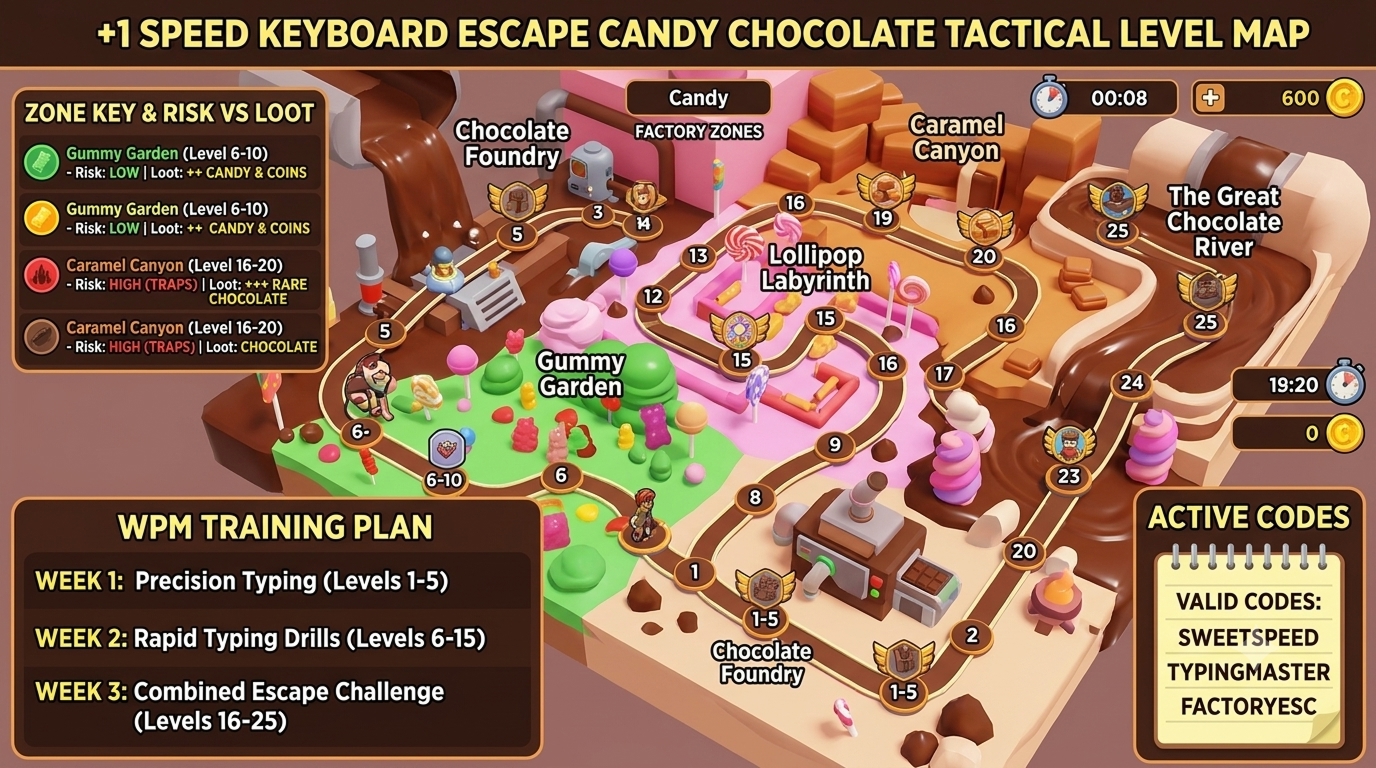 Resumen de trucos y códigos activos de +1 Speed Keyboard Escape Candy Chocolate Roblox 2026