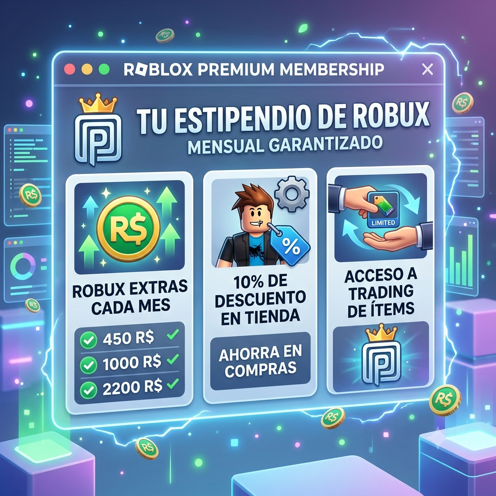 Roblox Premium membership screen showing monthly Robux stipend and benefits