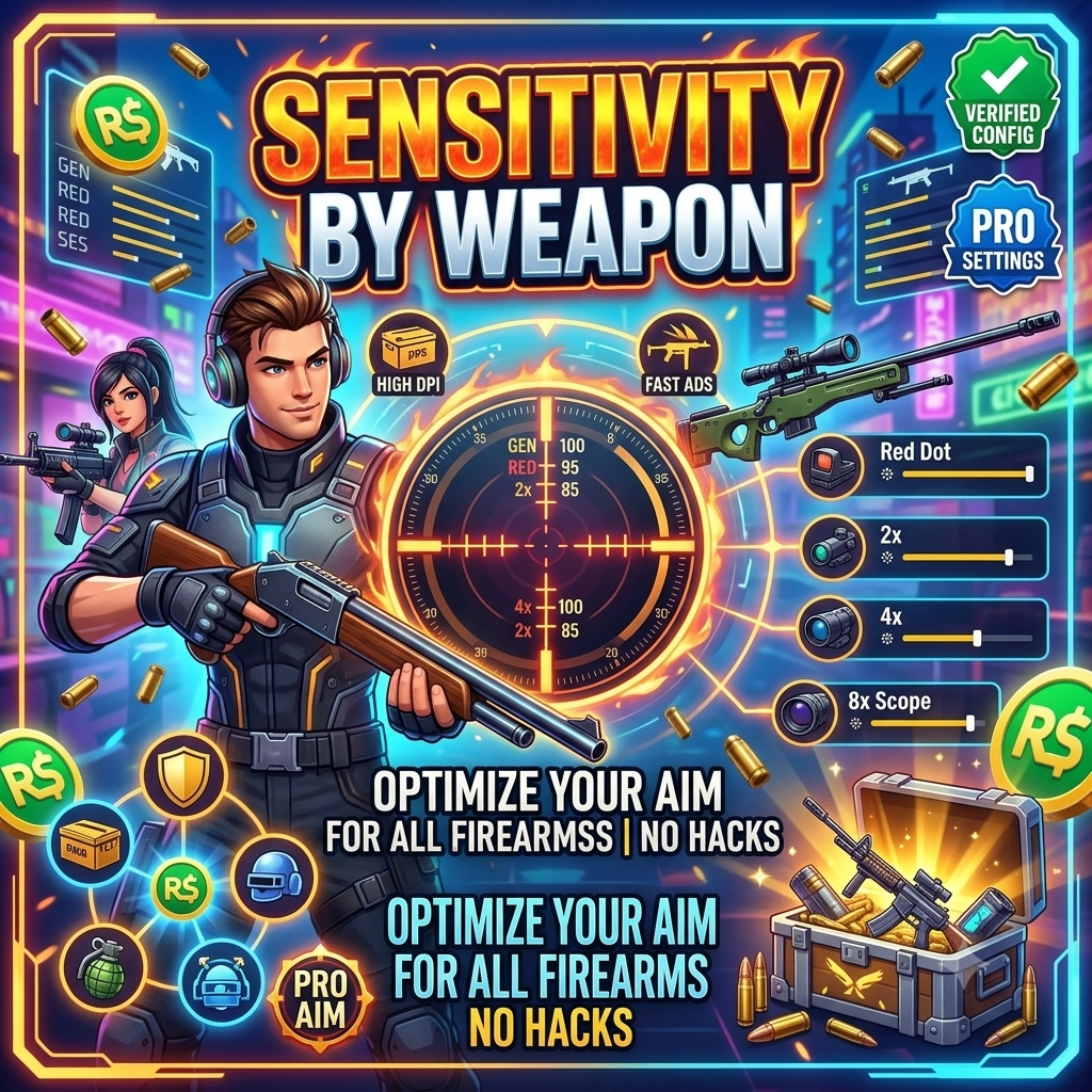 Free Fire gameplay showing ADS sensitivity with different weapon types in training ground