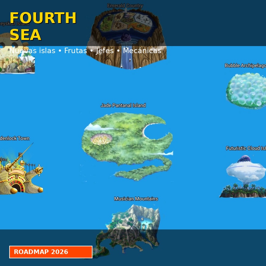 Concept art del Fourth Sea en Blox Fruits con nuevas islas y territorios