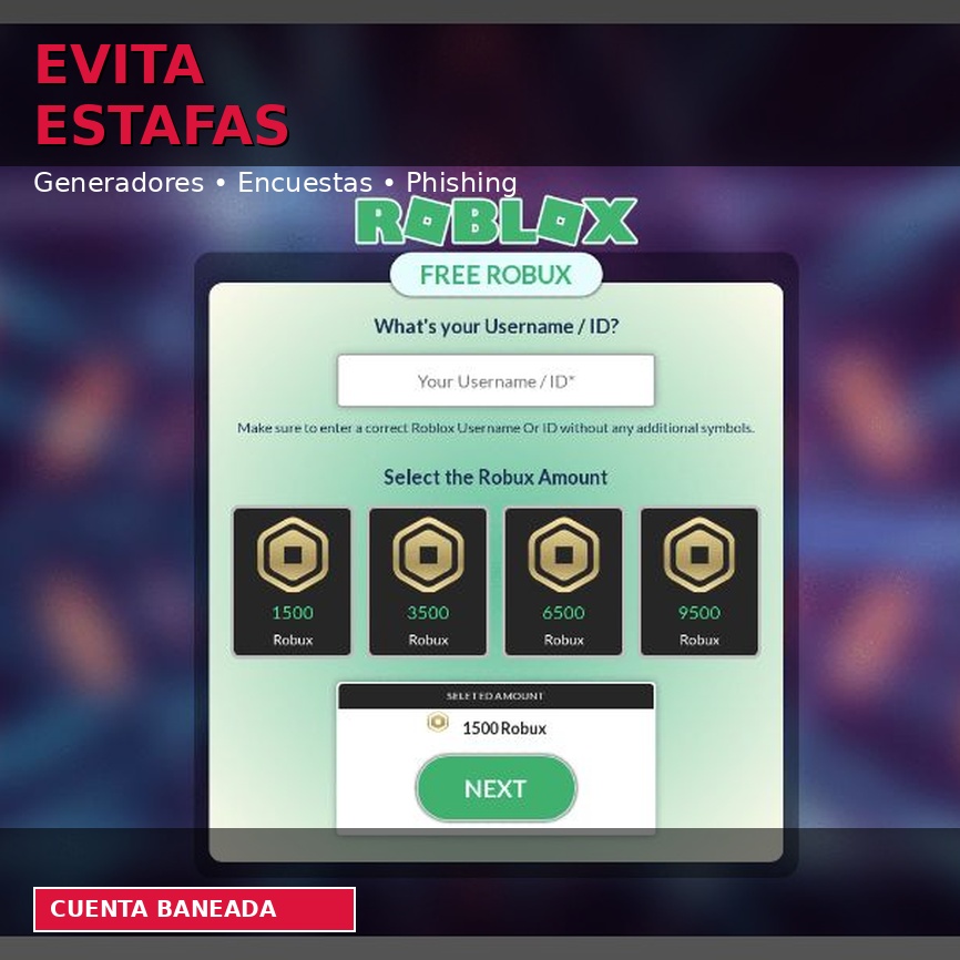 Ejemplo real de página de phishing Free Robux que roba cuentas